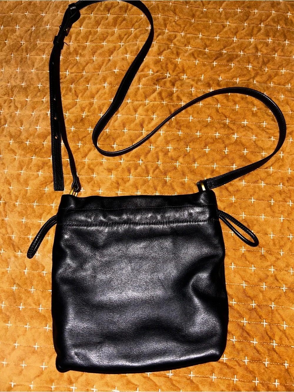 Black leather Fossil drawstring purse